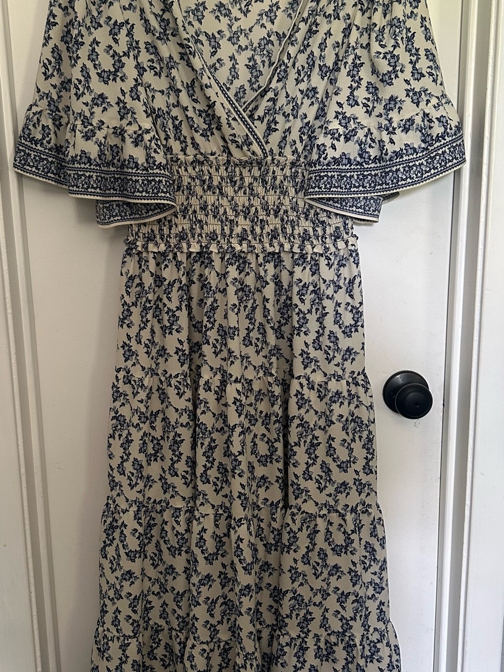 Max Studio Cream Maxi Dress with Navy Floral Print